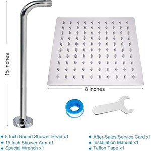 Pommeau de douche effet pluie en acier inoxydable SUS304, bras d'extension de 15 pouces, haute pression, ensemble de douche carré ultra-mince, finition chromée simple - Product Image 6
