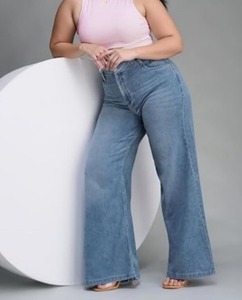 Women's Eco-Friendly Soft Stretch Cotton Mid-Waist <b>Boot</b> Cut Jeans-Vintage Wash Regular Fit Comfortable Wide-Leg Knee-Length - Product Image 1