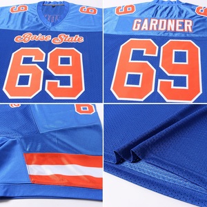 เสื้อฟุตบอลดีไซน์ใหม่ปี 2026 สีน้ำเงินส้ม ผ้าตาข่าย พิมพ์ลายแบบ Sublimated พร้อมชื่อทีมและหมายเลข ระบายอากาศได้ดี คอวี แขนสั้น สำหรับผู้ชาย - Product Image 4