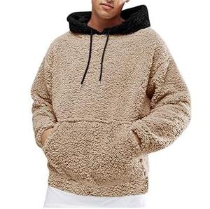 Sweat-shirt à capuche en polaire surdimensionné pour homme, couleur unie, pull en sherpa, chaud, décontracté, pour l'hiver, avec poche, coupe classique - Product Image 1