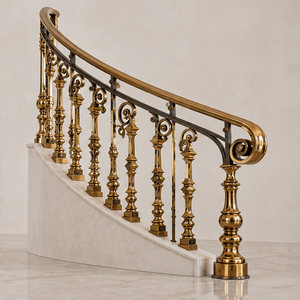 Barandilla de latón con diseño de volutas para escaleras de hoteles de lujo, villas e interiores arquitectónicos grandiosos - Product Image 2