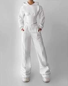 Survêtement 2 pièces en molleton uni coupe classique pour femme, personnalisé OEM, automne - Product Image 4