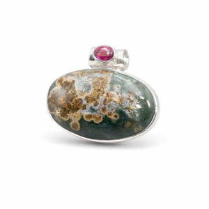 Pendentif en pierres précieuses naturelles Héliolite et Grenat, en Argent sterling 925 plaqué Or rose et Or jaune, ovale, bijou de guérison - Product Image 1