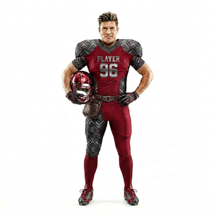 Men American Football Uniform Set Red 99 Player Jersey Pants With Pockets Sublimated Print Moisture Wicking Fitted Style - Product Image 4