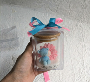 ชุดของขวัญเทียนคริสต์มาสลายดอกไม้สีชมพูรูปหมีเท็ดดี้สีน้ำเงินแบบทำมือ |   เทียนหอมกลิ่นวานิลลาทำมือจากถั่วเหลือง ไร้ควัน ติดทนนาน - Product Image 5