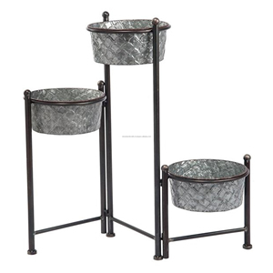 Lot de 2 jardinières modernes élégantes en fer galvanisé avec support Cadeau décoratif parfait pour la maison et le jardin en toute occasion - Product Image 3