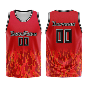 Custom Red Flame Basketball Jersey Sleeveless V-neck Moisture Wicking Unisex Adult Sublimated Print Team Name 00 - Product Image 1