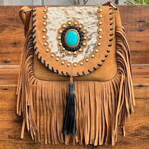 กระเป๋าหนังวัวแท้คุณภาพสูงสำหรับผู้หญิง กระเป๋าสะพายข้างขนาดใหญ่ หนังกลับแท้ แฟชั่นทันสมัย พร้อมพู่ห้อย - Product Image 2