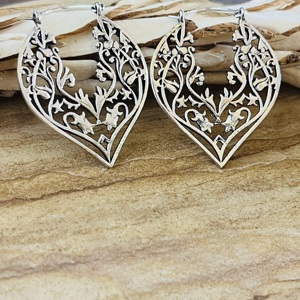 Pendientes de Aro Florales en Forma de V de Latón con Baño de Plata de Ley 925, Filigrana de Corazón, Joyería de Moda Natural para Fiesta de Mujer, Venta al por Mayor - Product Image 2