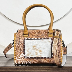 Premium Hair-On Cowhide <b>Leather</b> Crossbody Travel Duffel Bags Trendy <b>Tooled</b> Floral <b>Leather</b> Designer Medium Speedy Bags For Women - Product Image 1