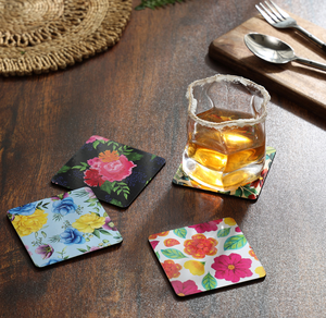 MDF <b>Coaster</b> Enamel Printed For Table Decoration MDF <b>Coaster</b> With <b>Gold</b> And Gray Floral Pattern Non Slip Design - Product Image 6