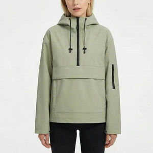 Chaqueta Cortavientos Deportiva con Capucha para Mujer 2026, Abrigo Casual de Manga Larga con Cuello de Media Cremallera para Correr al Aire Libre, Color Sólido - Product Image 1
