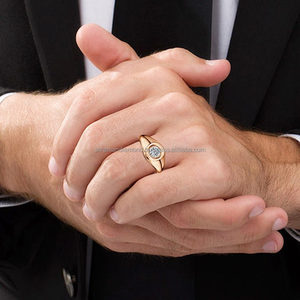 Men's 10K Solid <b>Gold</b> Plated Ring Trendy Design Personalized Bezel Setting Hidden Moissanite Engagement Anniversary Wedding Party - Product Image 5