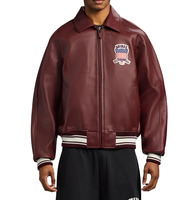 Veste en cuir Icon Avirex pour homme, nouvelle arrivée, couleur bordeaux, col rabattu, cuir de vache véritable, veste en cuir Avirex