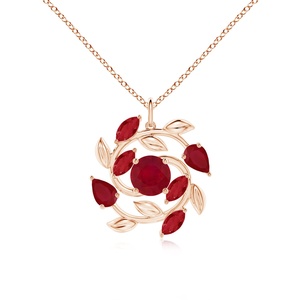 2026 Top Selling 14K <b>Solid</b> <b>Gold</b> Round & Marquise Ruby Gemstone Olive Branch Cluster <b>Pendant</b> Link Chain Necklace Fine Jewelry - Product Image 1