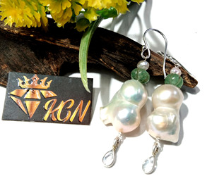 Baroque Pearl <b>Dangle</b> <b>Earrings</b> Solid 925 Sterling <b>Silver</b> White Wedding & Party Jewelry Handmade Gift for Her A+ Quality - Product Image 2