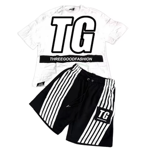 Men Streetwear Cotton T-shirt and Shorts <b>Set</b> Two Piece Casual Summer Outfit Printed Sportswear Tracksuit Custom OEM Manufacturer - Product Image 1