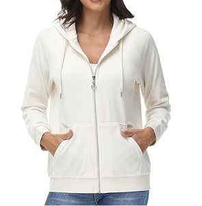 Sudadera con capucha y cremallera frontal de terciopelo transpirable, elegante, ecológica, personalizada, lisa, para mujer, talla grande, con cremallera en la cintura - Product Image 1