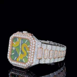 Montre en acier inoxydable de haute qualité, personnalisée, sertie de diamants de laboratoire, cadran en verre, bracelet de 20 mm, style business pour homme, toute neuve - Product Image 3