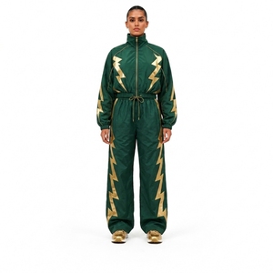 Nylon Athletic Tracksuit Two Piece <b>Set</b> with Full Zip Jacket and Track Pants for Sports Training and Outdoor Activities - Product Image 1