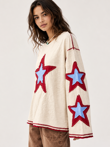 Star Applique Women Sweatshirts Oversized Exposed Back Seam Streetwear Pullover Premium Cotton Hoodies Manufacturer - Product Image 5