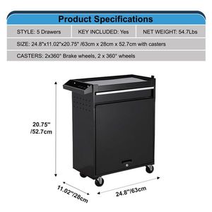 5-Drawer Rolling Tool Chest Enhanced Packaging Metal Tool Cart for Garage Work Detachable Top Tool Cabinets - Product Image 6