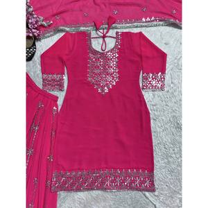 Robe de soirée de créateur avec broderie lourde, haut-plazzo et dupatta - Product Image 1