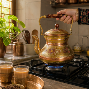 Handmade Copper Tea Kettle Traditional Turkish Copper <b>Teapot</b> Enamel Painted Wooden Handle Tea Pot OEM Wholesale Supplier - Product Image 4