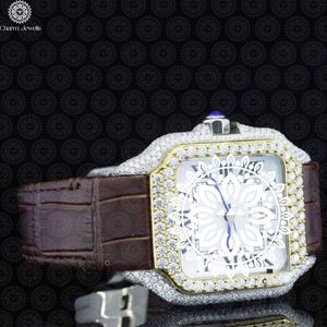 Reloj Mecánico Rectangular de Lujo para Hombre Charm Jewels con Caja Incrustada de Diamantes y Correa de Cuero, Esfera Analógica de 38 mm - Product Image 3
