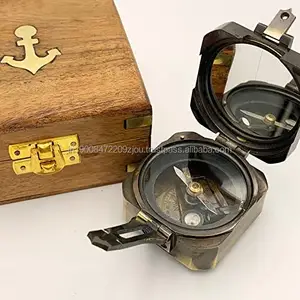 Vintage Star Antique Brass Brunton Pocket Compass for Hiking Outdoor Camping Motoring Boating Backpacking with Wooden Box Gift