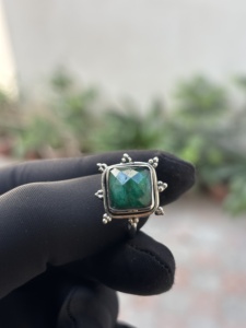 Fine 925 Sterling <b>Silver</b> Handmade Bezel Gemstone Dyed <b>Emerald</b> Green <b>Ring</b> Square Shape Wedding Party Trendy Christian - Product Image 2