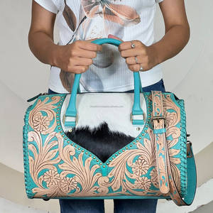 Sac de voyage vintage en cuir de vachette véritable, motif floral, style Speedy, idéal pour la gym, le sport, les voyages, sac de week-end pour femme - Product Image 4