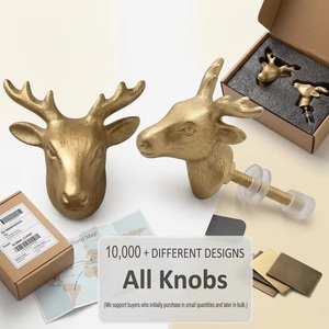 Brushed <b>Gold</b> Cast Iron Deer Head Cabinet Knob Adjustable Durable Rustic Furniture <b>Handle</b> for Kitchen Easy Installation - Product Image 4