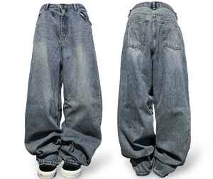 Jean en denim délavé décontracté unisexe pour homme, respirant, écologique, coupe ample, style vintage, jambe large, automne hiver été - Product Image 6