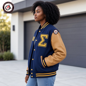 Veste de moto en laine matelassée brodée pour femmes de la sororité Sigma Gamma Rho |   Manche en laine et cuir brodée pour sororité - Product Image 3