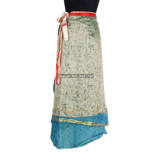 Designer Indian Ethnic Double Layer Reversible Sarong Sari Magic <b>Wrap</b> <b>Skirt</b> 2 Layer Reversible Magic Silk Saris <b>Wrap</b> Long <b>Skirt</b> - Product Image 3