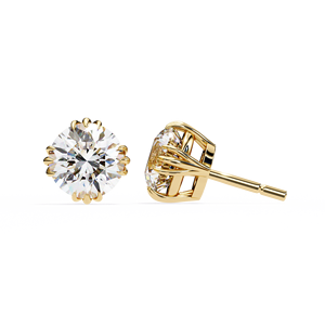 Boucles d'oreilles clous en or 14 carats avec diamants triple griffe de qualité supérieure, pierres précieuses de laboratoire certifiées IGI – Tendance, élégantes, pour le quotidien, cadeau de luxe - Product Image 2
