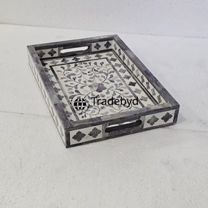 Bandeja de lujo moderna con incrustaciones de hueso, hecha a mano, móvil, de calidad premium, decorativa para mesa de centro, estilo Tradebyd - Product Image 1