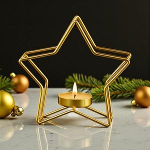 Porte-bougies en métal doré en forme d'étoile de Noël, modernes, écologiques, durables et décoratifs pour la table des fêtes - Product Image 2
