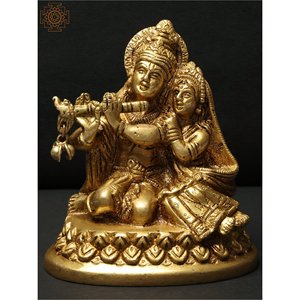Sculpture en laiton de 4 pouces faite à la main de Radha Krishna fabriquée en Inde - Product Image 1