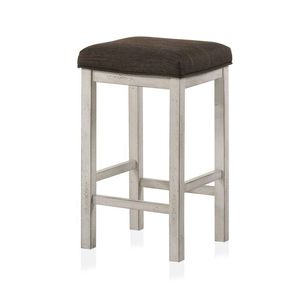 Sgabelli da Bar in legno massello bianco antico 2pc Design fattoria marrone scuro stile lino imbottito per sala da pranzo mobili da cucina - Product Image 4