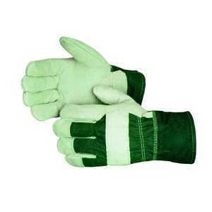 Gants de sécurité industriels personnalisables en cuir de vachette pleine fleur robuste avec dos en jean bleu résistant à la chaleur - Product Image 5