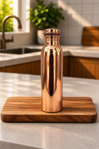 Bouteille d'eau en cuivre pur à 100 % Ayurveda, 1 litre, faite à la main, en cuivre épais, anti-fuite, carafe traditionnelle ayurvédique - Product Image 3