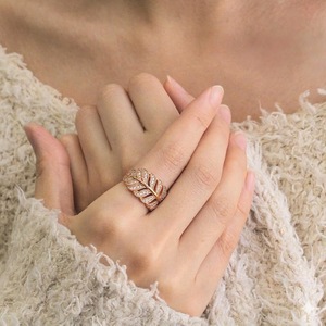 Sparkling Leaf Diamond Wedding Band 14K Gold Nature Inspired <b>Ring</b> Vintage Milgrain Bridal Band Dainty <b>Stacking</b> Anniversary Gift - Product Image 2