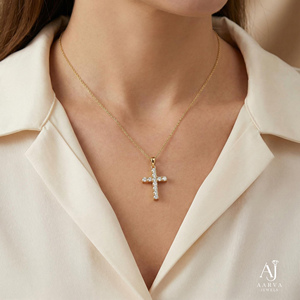 Collier pendentif croix chrétienne en argent sterling 925 plaqué or rose avec moissanite taille brillant, style hip-hop tendance, cadeau - Product Image 5