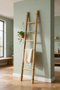 High Quality Vietnam Export Eco-Friendly Classic Rectangle Bamboo <b>Ladder</b>-Multifunctional Bathroom Kitchen Towel Rack Plant Stand - Product Image 6