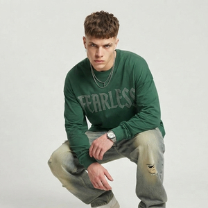 T-shirt Homme Manches Longues en Coton Épais avec Strass, Coupe Ample Style Streetwear Personnalisé - Product Image 3