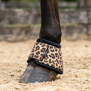 Premium Cheetah Pattern Printed Polyester Fabric Neoprene Padded <b>Waterproof</b> <b>Lightweight</b> Horse Bell <b>Boots</b> High Elastic Protective - Product Image 1
