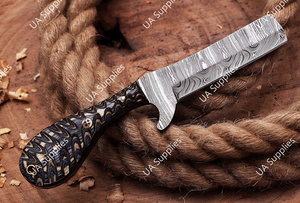 Cuchillo Profesional para Cortar Reses, Hoja de Acero Damasco con Alto Contenido de Carbono, Espiga Completa, Cuchillo de Caza Vaquero con Funda de Cuero Grabado OEM - Product Image 3