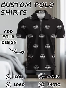 Men's Summer Casual Short-Sleeve Polo Shirts Customizable with Logo/Photo/Icon/Text Solid Color All-Over Print Zip Polo Shirts - Product Image 2